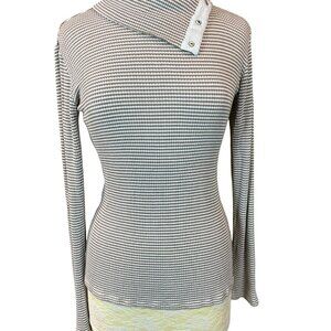 Anthropology Dolan Left Coast Collection LS Tan Striped Snap Turtleneck Medium
